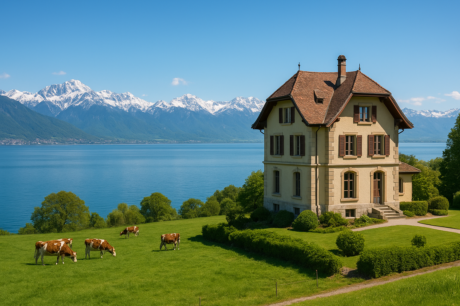 Illustrations du villa sur le lac